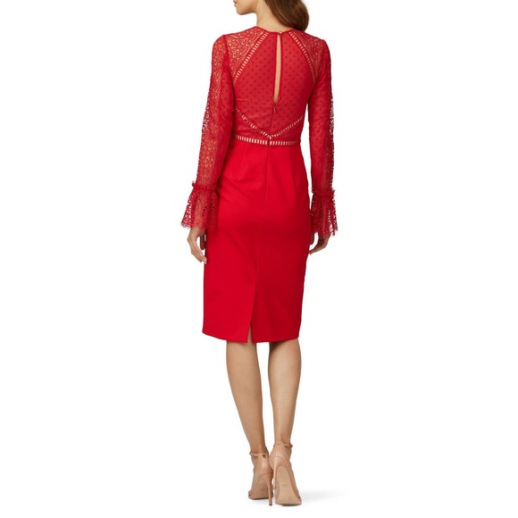 Catherine Deane Nieve Red Lace Sheath Heart Detail Long Sleeve Dress Size 4 - Picture 2 of 12